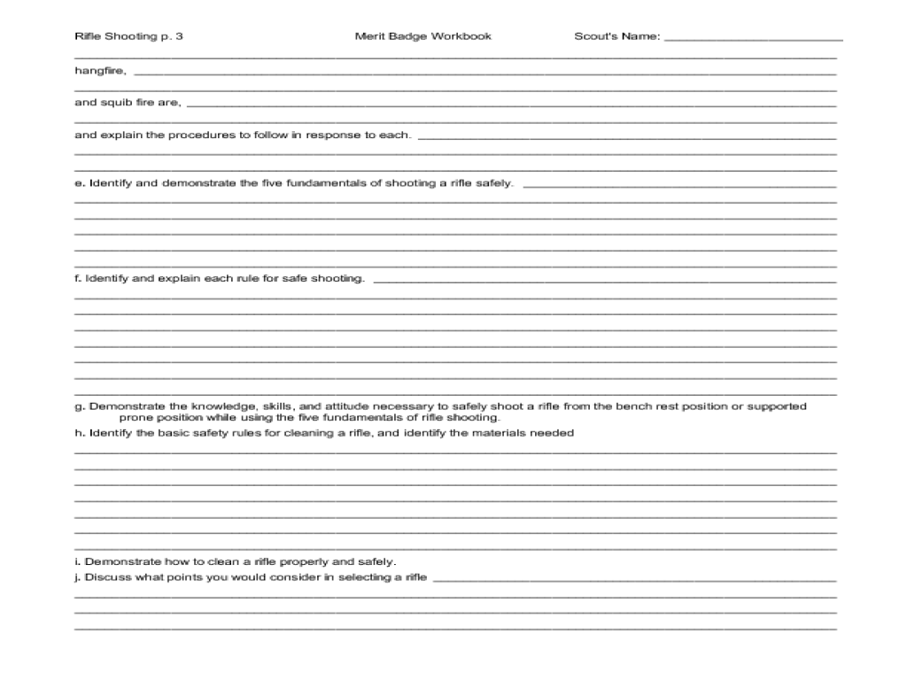 Bsa rifle merit badge worksheet